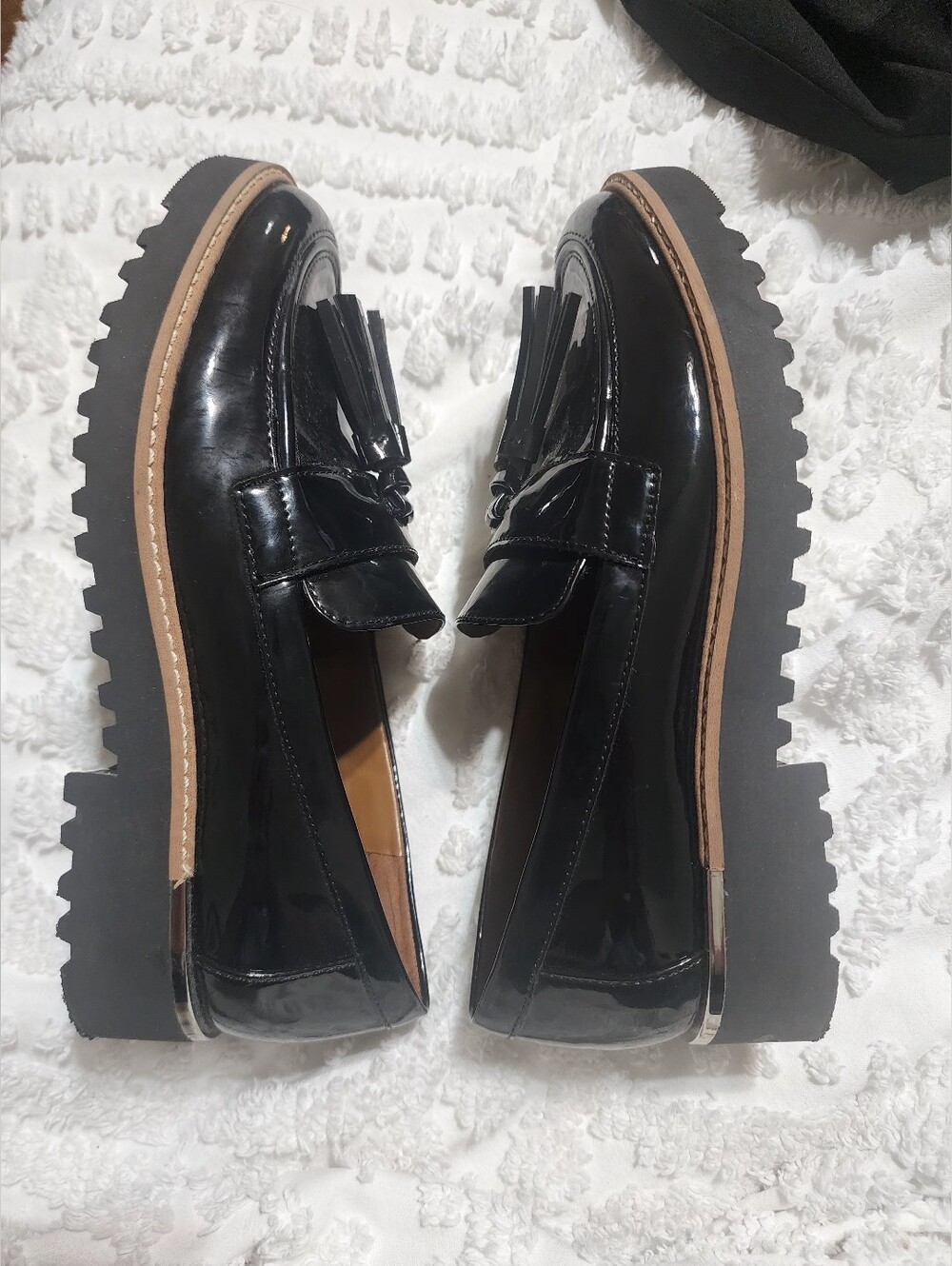 Franco Sarto Women's Carolynn Lug Sole Tassel Loafers Black Patent Leather, Sz 6 - Picture 5 of 6